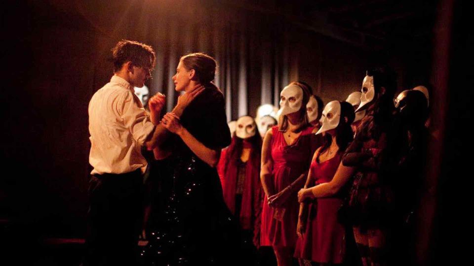 Sleep No More. Nicholas Bruder and Sophie Bortolussi with audience members
