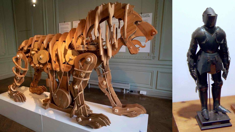 Leonardo da Vinci’s mechanical lion recreated and Model of Leonardo&rsquo;s robot with inner workings, on display in Berlin