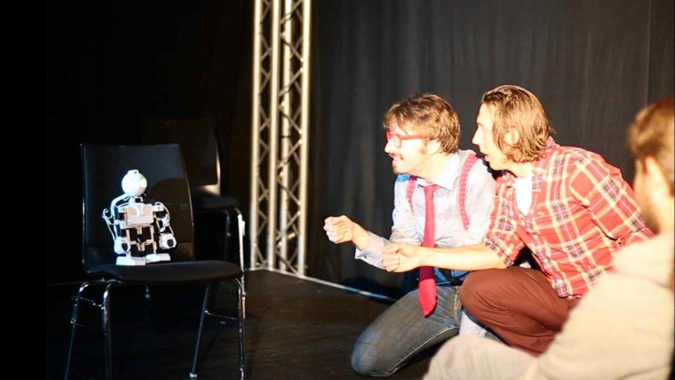 Piotr Mirowski, Kory Mathewson and A.L.Ex in Artificial Intelligence Improvisation (2017) by HumanMachine, Edinburgh Festival Fringe