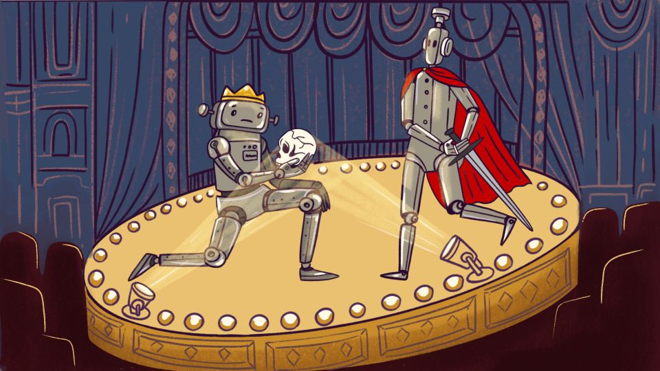 Robots performing on stage.
